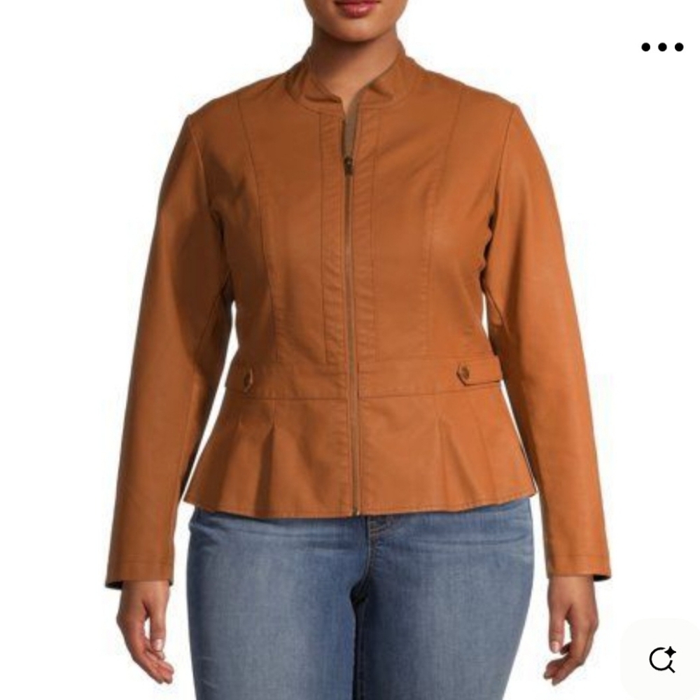 Baccini Blush Soft Pink Vegan Leather Zip Up Peplum Longsleeve Jacket Coat